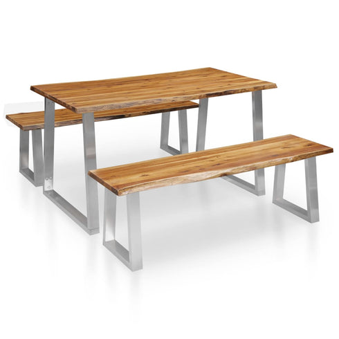 Rustika Rowe -  3 Piece Dining Set Solid Acacia Wood Brown